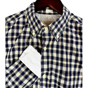 Banana Republic Classic‎ Fit Plaid Button Down Shirt Men's Size L Navy Tan